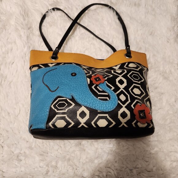 Relic Purse Leather Vintage Medium Size Elephant Trunk Up Good Luck Tribal Print - Picture 1 of 11